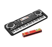 Sanfoelek61 Keys Electronic Digital Piano Keyd with Dual Speakers Microphone USBBattery Powered Tremolo Harmonica 16 Holes Kids Musical Instrument Educational Toy Wooden Cover Colorful Reed Wind Inst