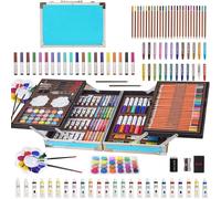 SanfoelekArt Supplies Case, 145Pack Arts Crafts, Painting, Coloring, Drawing & Art Set with Sketch Pad, Deluxe Portable Double Layers Aluminum Snakeskin Style Box for Kids Teens Adults (Pink)