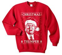Sanfran - Christmas Trumper Top Xmas Funny Donald Trump USA America Jumper Sweater - Medium/Red