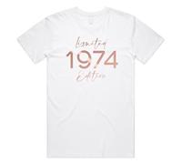 Sanfran Clothing 50th 50 Fiftieth 1974 Birthday Gift Idea Present Year Date Born Party Tee Top Limited Edition Rose Gold Womens Hers T-Shirt Medium/White
