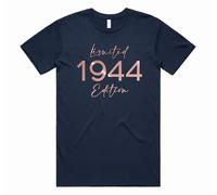 Sanfran Clothing 80th 80 Eightieth 1944 Birthday Gift Idea Present Year Date Born Party Tee Top Limited Edition Rose Gold Womens Hers T-Shirt Medium/Navy