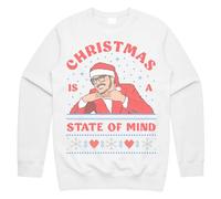 Sanfran Clothing Christmas is A State of Mind Top Pedro Pascal Xmas Daddy Funny Gift 90s Gift Meme Jumper Sweater 3XL / White