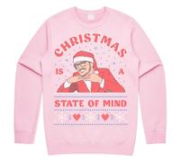 Sanfran Clothing Christmas Is A State Of Mind Top Pedro Pascal Xmas Daddy Funny Gift 90s Gift Meme Jumper Sweater Small/Light Pink