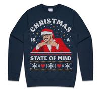 Sanfran Clothing Christmas Is A State Of Mind Top Pedro Pascal Xmas Daddy Funny Gift 90s Gift Meme Jumper Sweater Large/Navy Blue