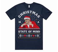 Sanfran Clothing Christmas is A State of Mind Top Pedro Pascal Xmas Daddy Funny Gift 90s Gift Meme T-Shirt Medium/Navy Blue