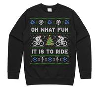 Sanfran Clothing Cycling Oh What Fun It Is To Ride Christmas Sweatshirt Bicycle Cycle Gift Xmas Jumper Sweater Age 11 / Black