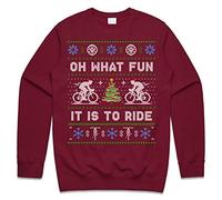 Sanfran Clothing Cycling Oh What Fun It is to Ride Christmas Sweatshirt Bicycle Cycle Gift Xmas Jumper Sweater Small/Maroon