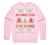 Sanfran Clothing Cycling Oh What Fun It is to Ride Christmas Sweatshirt Bicycle Cycle Gift Xmas Jumper Sweater Medium/Light Pink