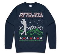 Sanfran Clothing Driving Home For Christmas Top Xmas Golf Tees Balls Club Chris Rea Funny Gift Jumper Sweater Medium/Navy Blue
