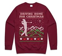 Sanfran Clothing Driving Home for Christmas Top Xmas Golf Tees Balls Club Chris Rea Funny Gift Jumper Sweater Medium/Maroon