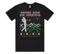 Sanfran Clothing Driving Home for Christmas Top Xmas Golf Tees Balls Club Chris Rea Funny Gift T-Shirt Extra Large/Black