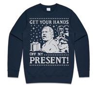 Sanfran Clothing Get Your Hands Off My Present Top Christmas Xmas Funny Democracy Manifest Gift Meme Jumper Sweater Large/Navy Blue