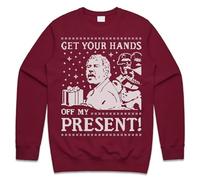 Sanfran Clothing Get Your Hands Off My Present Top Christmas Xmas Funny Democracy Manifest Gift Meme Jumper Sweater XXL/Maroon