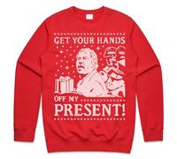 Sanfran Clothing Get Your Hands Off My Present Top Christmas Xmas Funny Democracy Manifest Gift Meme Jumper Sweater Extra Large/Red