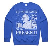 Sanfran Clothing Get Your Hands Off My Present Top Christmas Xmas Funny Democracy Manifest Gift Meme Jumper Sweater Extra Large/Royal Blue