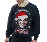 Sanfran Clothing Greg Wallace Christmas Jumper Funny Festive Chef Foodie Who Want's Stuffing Ugly Xmas Office Party Sweater Sweatshirt Large/Black