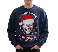 Sanfran Clothing Greg Wallace Christmas Jumper Funny Festive Chef Foodie Who Want's Stuffing Ugly Xmas Office Party Sweater Sweatshirt Large/Navy Blue