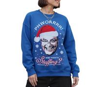 Sanfran Clothing Greg Wallace Christmas Jumper Funny Festive Chef Foodie Who Want's Stuffing Ugly Xmas Office Party Sweater Sweatshirt Large/Royal Blue