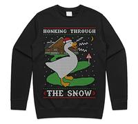 Sanfran Clothing Honking Through The Snow Top Swan Goose Christmas Funny Ugly Xmas Gift Jumper Sweater Large/Black