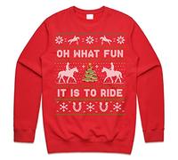 Sanfran Clothing Horse Riding Oh What Fun It Is To Ride Christmas Sweatshirt Horses Gift Pony Xmas Jumper Sweater Medium/Red