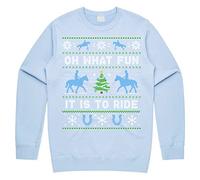Sanfran Clothing Horse Riding Oh What Fun It Is To Ride Christmas Sweatshirt Horses Gift Pony Xmas Jumper Sweater Medium/Light Blue