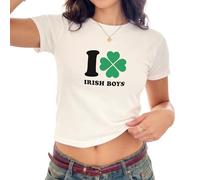 Sanfran Clothing I Love Irish Boys Baby Tee T-Shirt Top St Patricks Day Paddy's 4 Leaf Clover Lucky 7 Y2K 90s Youth