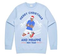 Sanfran Clothing Merry Christmas And Mbappe New Year Christmas Sweatshirt Xmas France Funny Football World Cup Jumper Sweater Age 11 / Light Blue