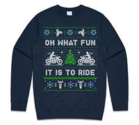 Sanfran Clothing Motorbike Oh What Fun It is to Ride Christmas Sweatshirt Biking Biker Motorcycle Xmas Jumper Sweater XXL/Navy Blue