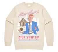 Sanfran Clothing Never Gonna Give Yule Up Christmas Top Xmas Funny Rick Rock Roll Meme Retro 80’s Neon Give You Up Gift Jumper Sweater Sweatshirt Medium/Natural