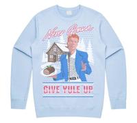 Sanfran Clothing Never Gonna Give Yule Up Christmas Top Xmas Funny Rick Rock Roll Meme Retro 80’s Neon Give You Up Gift Jumper Sweater Sweatshirt Large/Light Blue