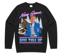 Sanfran Clothing Never Gonna Give Yule Up Christmas Top Xmas Funny Rick Rock Roll Meme Retro 80’s Neon Give You Up Gift Jumper Sweater Sweatshirt Extra Large/Black