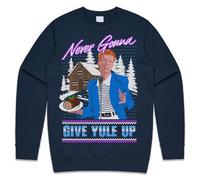Sanfran Clothing Never Gonna Give Yule Up Christmas Top Xmas Funny Rick Rock Roll Meme Retro 80’s Neon Give You Up Gift Jumper Sweater Sweatshirt Large/Navy Blue