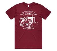Sanfran Clothing Never Underestimate an Old Man with A Tractor Top Men's Farming Gift T-Shirt Large/Maroon