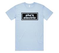 Sanfran Clothing She's Electric Top Britpop UK 90s 00s Merch Tour Rock Band 2025 Sunshine Going Unisex T-Shirt Tee Medium/Light Blue