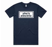 Sanfran Clothing She's Electric Top Britpop UK 90s 00s Merch Tour Rock Band 2025 Sunshine Going Unisex T-Shirt Tee Large/Navy Blue