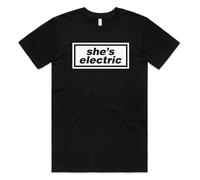 Sanfran Clothing She's Electric Top Britpop UK 90s 00s Merch Tour Rock Band 2025 Sunshine Going Unisex T-Shirt Tee 4XL / Black