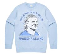 Sanfran Clothing Walking In A Winter WondHAALAND Top Christmas Xmas Man Wonderland Haaland Football Norway City Jumper Sweater Age 7 / Light Blue