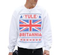 Sanfran Clothing Yule Britannia Christmas Jumper UK Politics Polictical Great Britain British England Funny Unisex Ugly Xmas Office Party Sweater Sweatshirt Medium/White