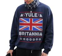 Sanfran Clothing Yule Britannia Christmas Jumper UK Politics Polictical Great Britain British England Funny Unisex Ugly Xmas Office Party Sweater Sweatshirt Large/Navy Blue