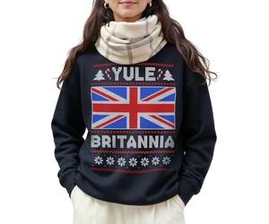 Sanfran Clothing Yule Britannia Christmas Jumper UK Politics Polictical Great Britain British England Funny Unisex Ugly Xmas Office Party Sweater Sweatshirt