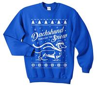 Sanfran - Dachshund Through The Snow Top Christmas Xmas Funny Dog Ugly Jumper Sweater - Large/Royal Blue