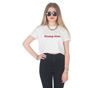 Sanfran - Dump Him Tumble Retro Vintage Grunge Girl Power Crop Top Shirt - Medium/White