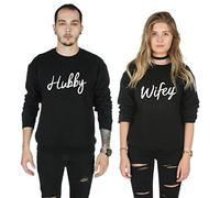 Sanfran - Hubby Wifey Matching Top His Hers Valentines Day Jumper Sweater - Medium & Medium/Black