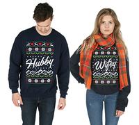 Sanfran - Hubby Wifey Xmas Matching Christmas Top Ugly His Hers Jumper Sweater - Large & Small/Navy Blue