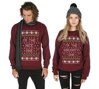 Sanfran - I'm The Nice/Naughty One Matching Christmas Top Xmas Ugly BFF Jumper Sweater - Large & Small/Maroon