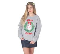 Sanfran - Merry Catmas Top Fashion Christmas Slogan Xmas Meowy Funny Crazy Cat Lady Jumper Sweater - Large/Light Grey