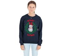 Sanfran - Merry Catmas Top Fashion Christmas Slogan Xmas Meowy Funny Crazy Cat Lady Jumper Sweater - Medium/Navy Blue