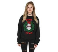 Sanfran - Merry Catmas Top Fashion Christmas Slogan Xmas Meowy Funny Crazy Cat Lady Jumper Sweater - Small/Black