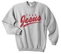 Sanfran - Team Jesus Top Christian Funny Church Faith Nerd Geek Meme Bible Jumper Sweater - Medium/Light Grey