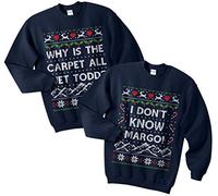 Sanfran - Why is The Carpet All Wet Todd Top Set Christmas Xmas Funny Matching Margo Ugly Jumper Sweater - Large & Extra Large/Navy Blue